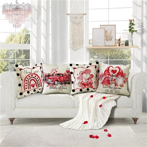 4 Pcs Valentines Day Pillow Covers 18x18 Inches Valentines Day Decor - Picture 1 of 6